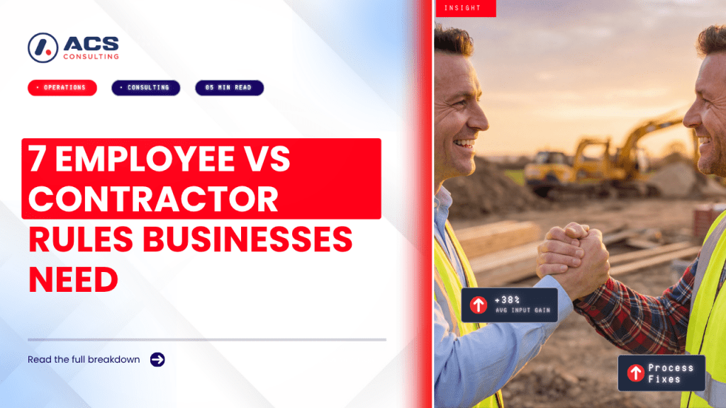 Employee vs Contractor guide explaining seven key differences Australian businesses must understand to correctly classify workers and avoid compliance issues in 2026.