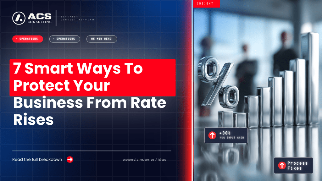 Rising interest rates guide explaining seven ways Australian businesses can manage borrowing costs, cash flow, debt, pricing, expenses and financial resilience in 2026.